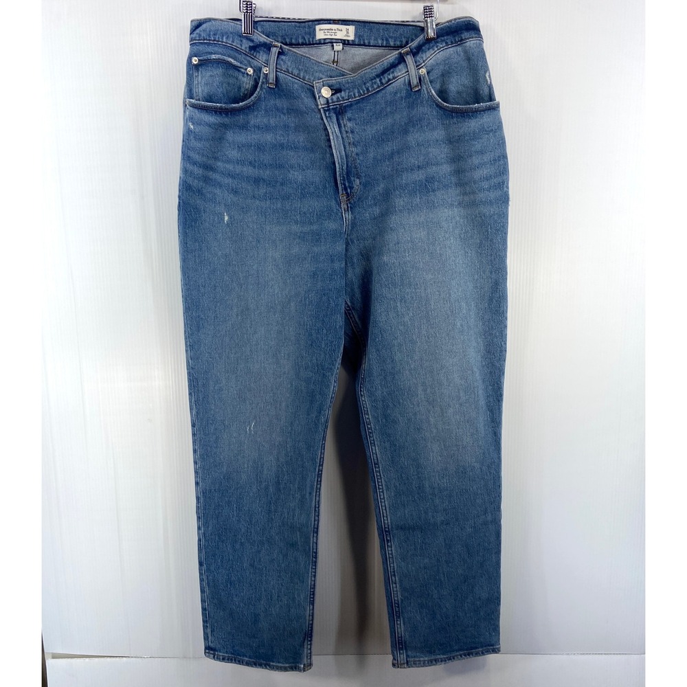 Abercrombie Fitch Curve Love 90s Straight Ultra High Rise Blue Jeans Women 34 18